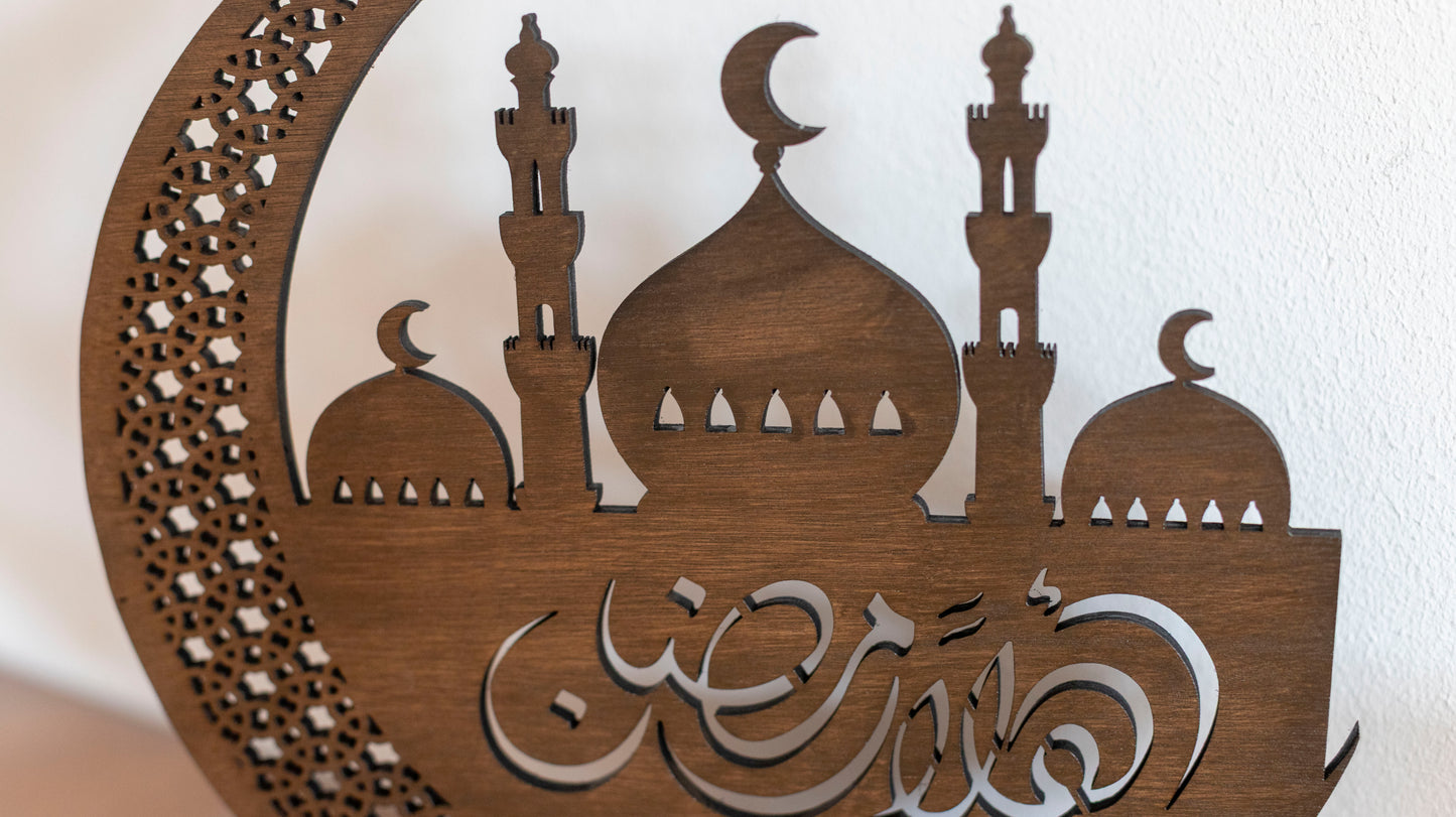 Prachtige Houten Ramadan en Maan Decoratie
