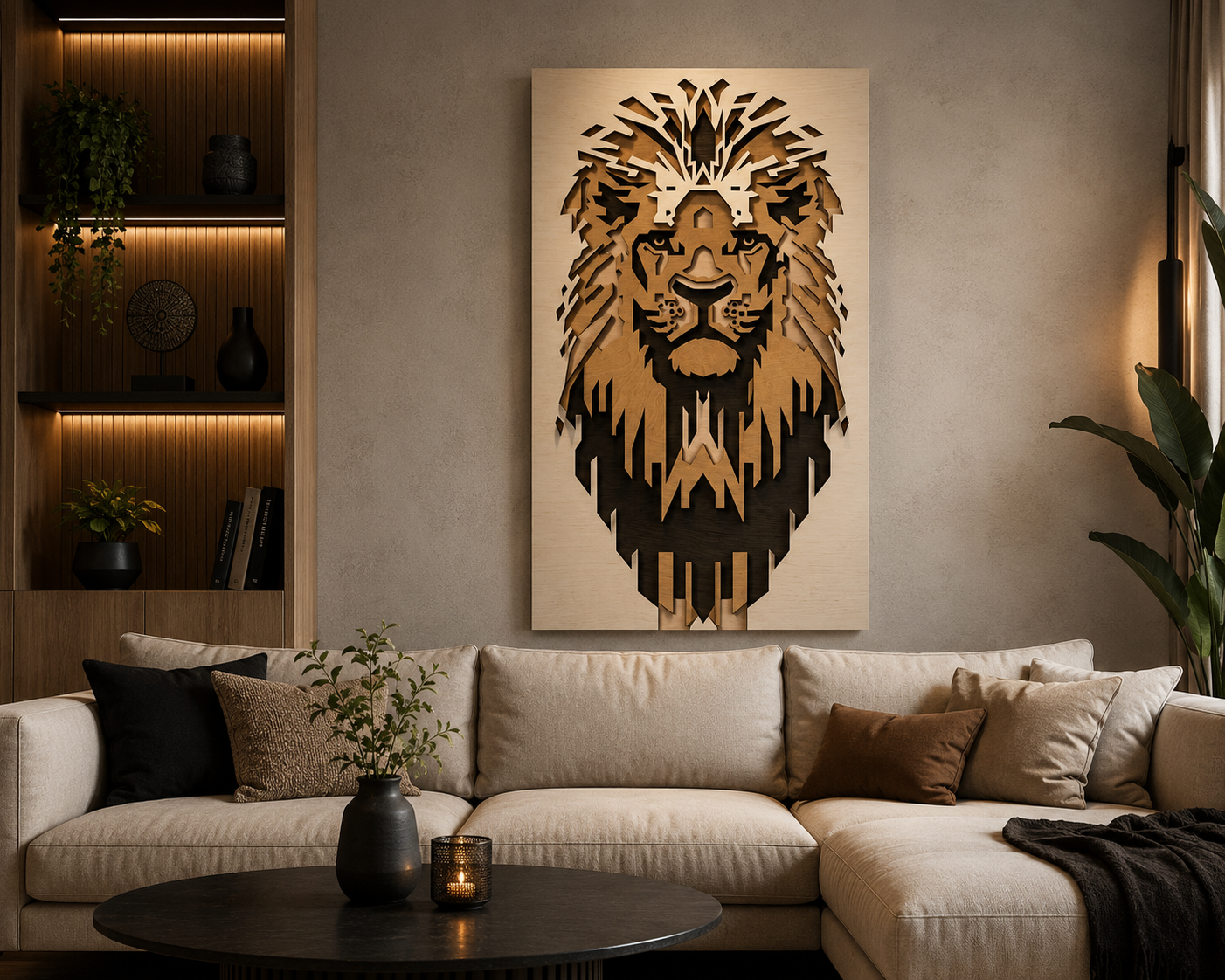 Leeuwenkop wanddecoratie – 45 × 78 cm