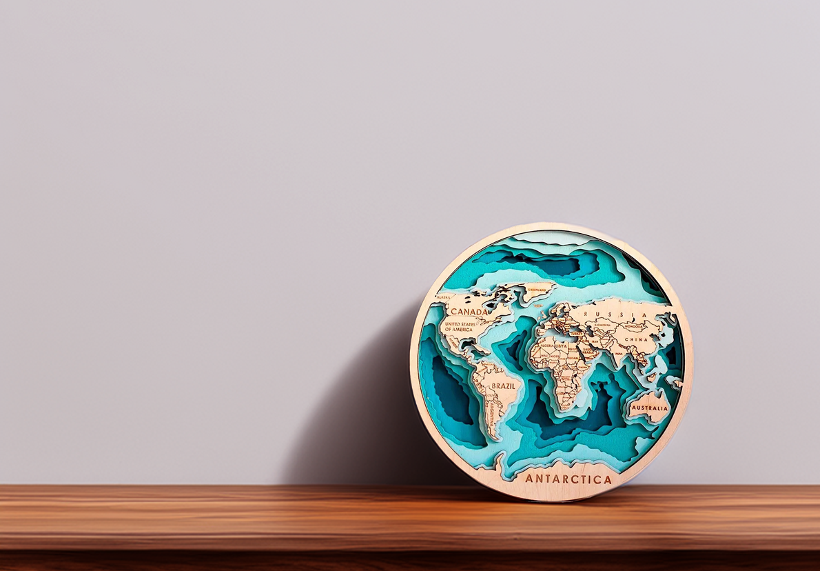 3D wereldkaart wanddecoratie 25x25 cm 6 lagen